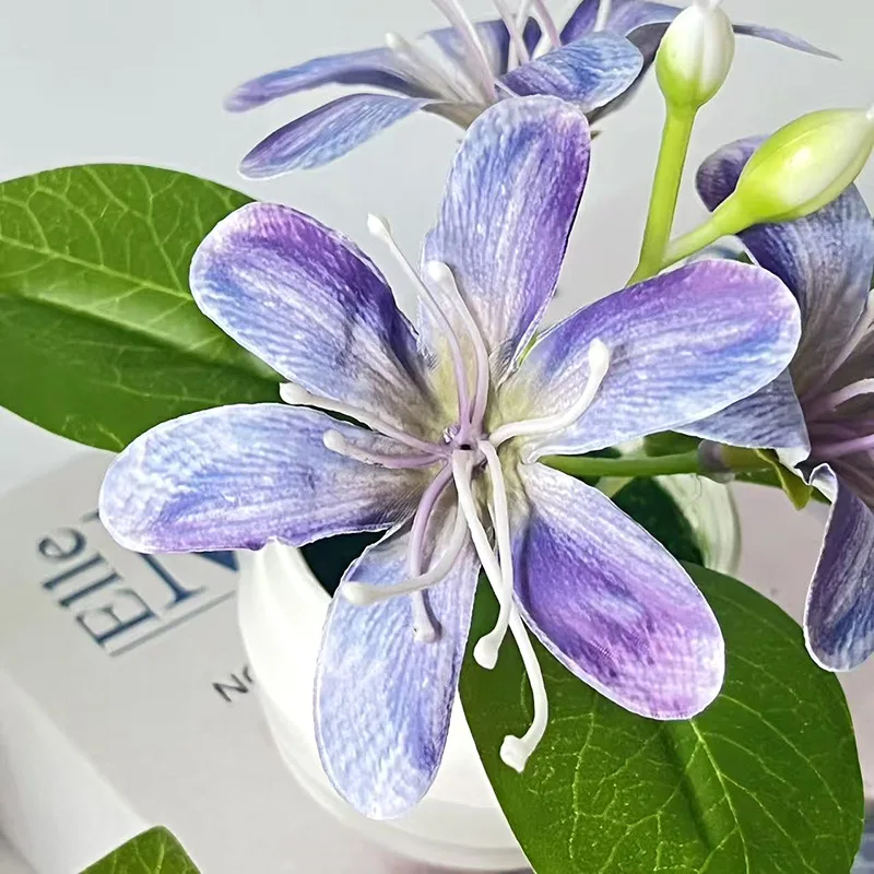 Miniature Artificial Jasmine 3D Floral Arrangement for Home Office Shelf Table Decor 5.3 Inches Purple Blue White
