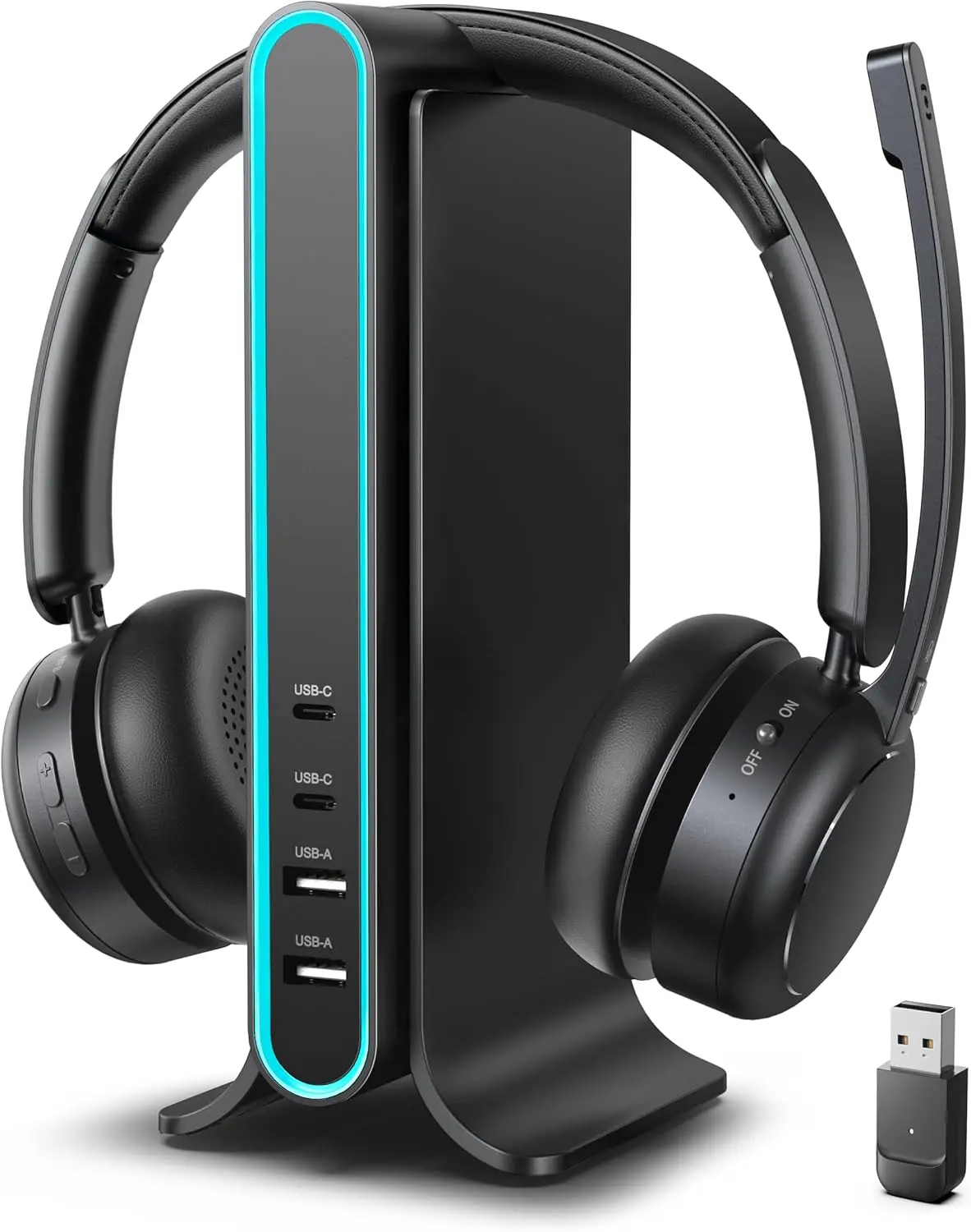 Wireless Noise Cancelling Headset with Mic, Bluetooth 5.4 & Qualcomm Adapter for Work Calls