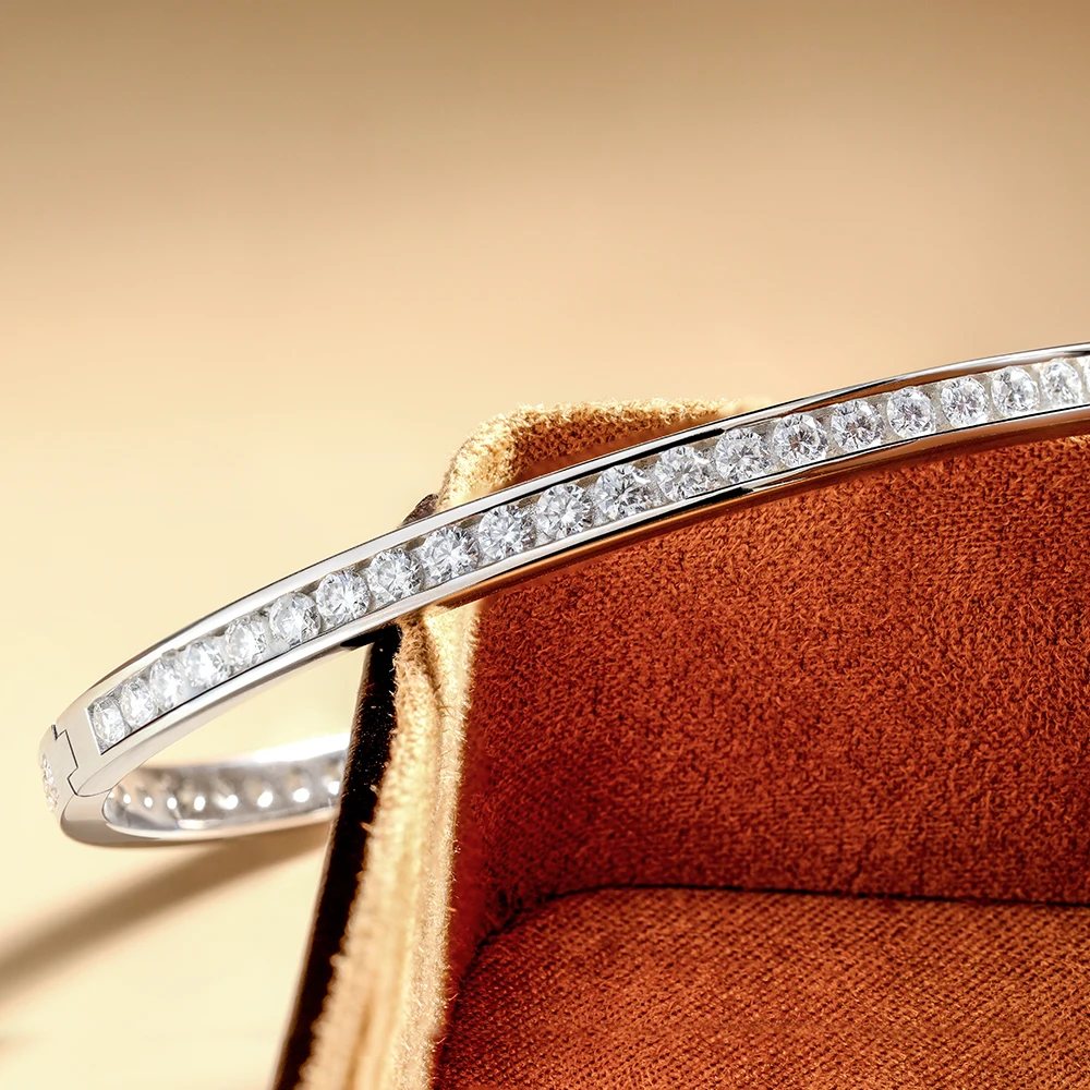 2.5mm All Moissanite Bangles GRA Certified Lab Diamond Bracelet for Women Men 925 Sterling Silver Plated 18k Gold Fine Jewelry