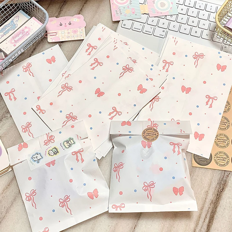 50pcs Pink Bowknot Heart Paper Bags 12×17cm Cute Photo Cards Jewelry Packaging For Handmade Crafts Gift Wrapping Storage Pouches