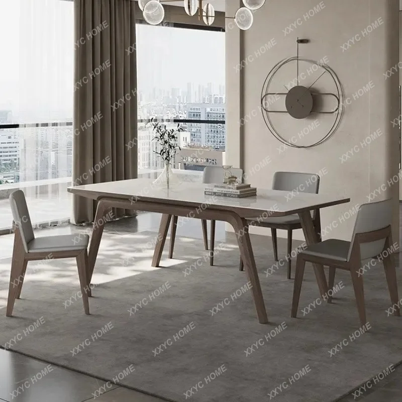 XX X Rock Slab Dining Table And Chair Apartment Solid Wood Ash Wood Modern Simple Rectangular Household Bright Dining