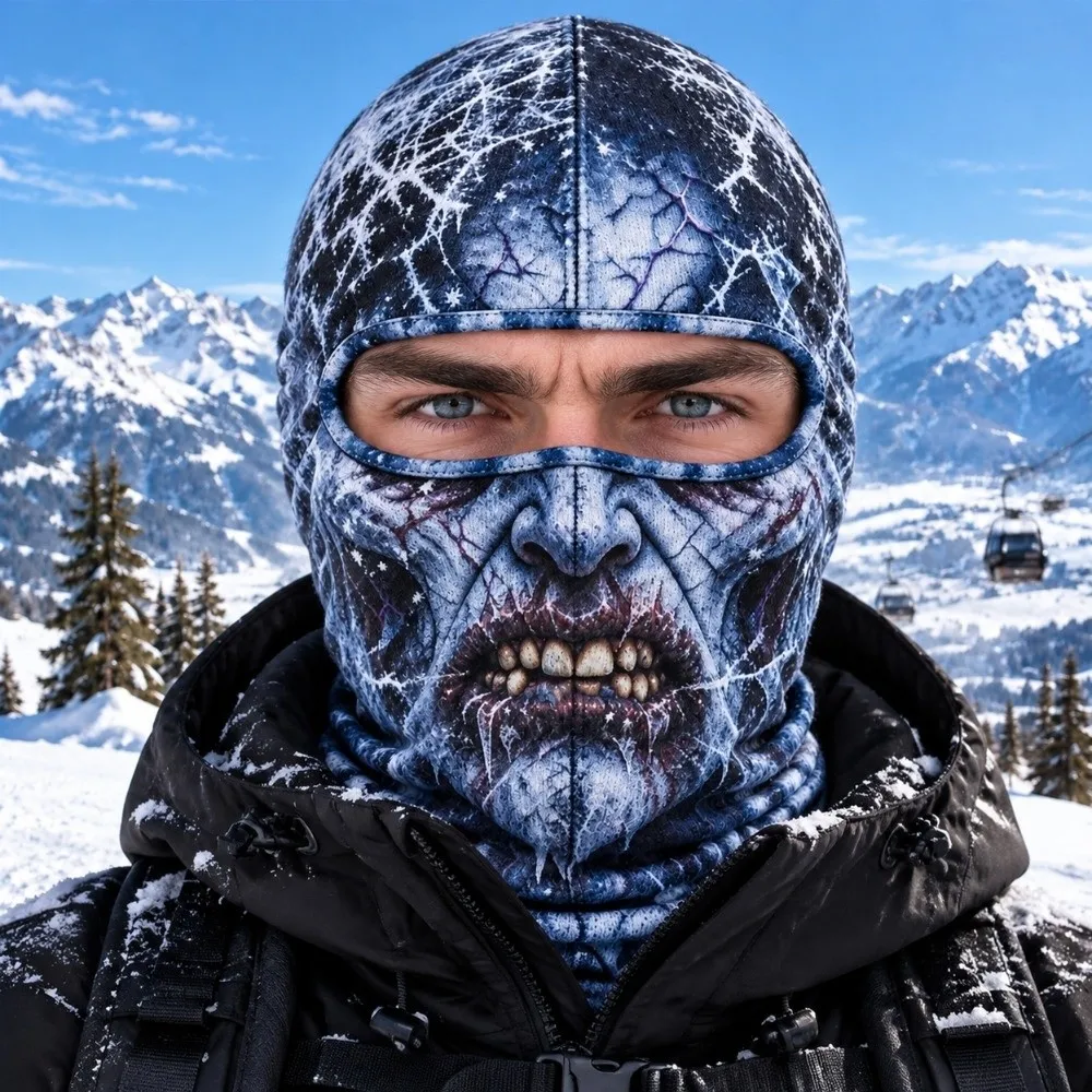 3D Printed Skull Demon Print Funny Ski Mask Breathable Eye Hole Quick Dry Ski Mask Hood Full Coverage Sweat Absorbent
