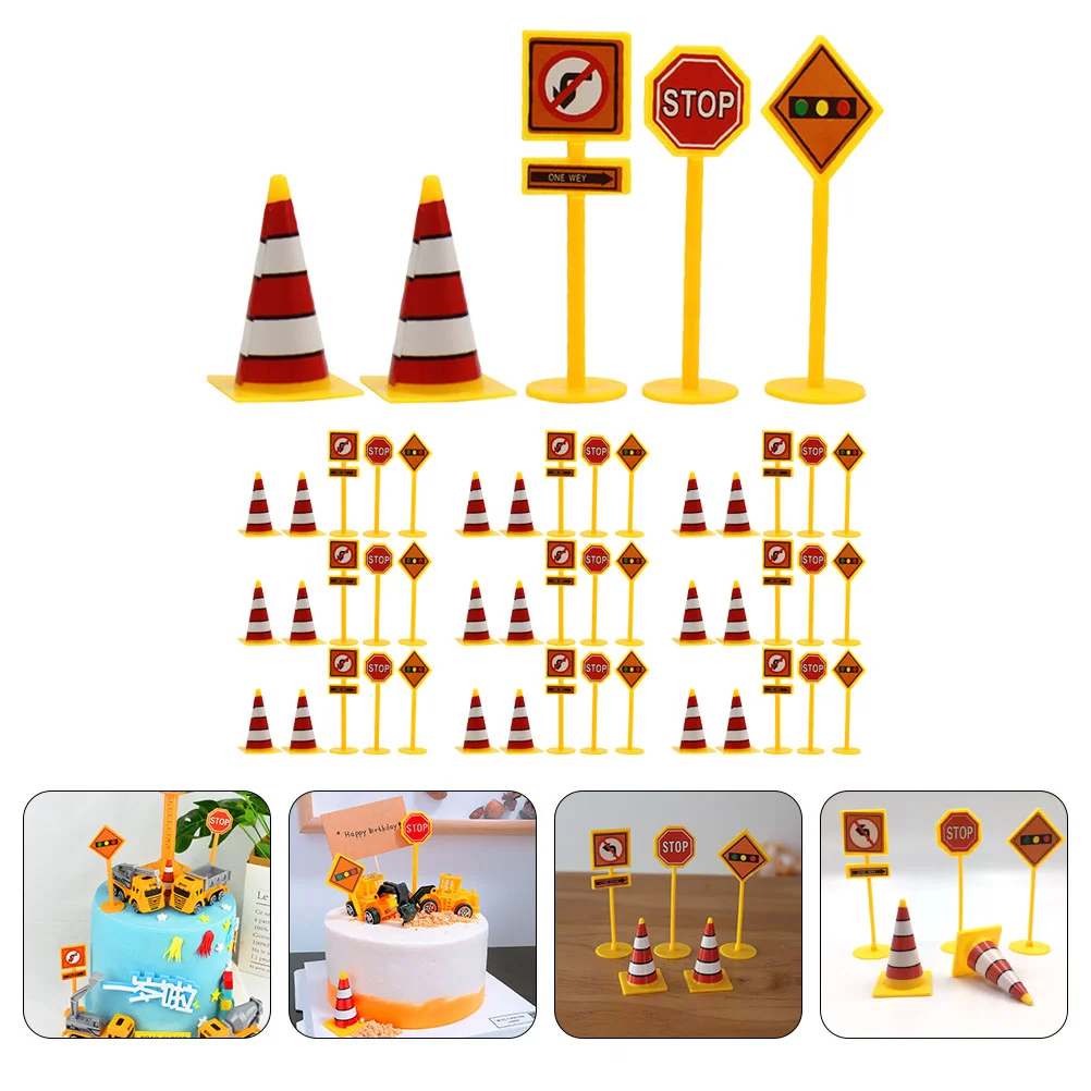 10 Sets Car Sign Decoration Toddler Toy Plastic Mini Electric Traffic Lights Road Signs Models