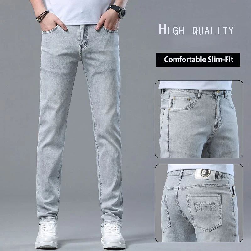 Men Slim Fit Denim Pants Quality Casual Fashion Leg Cinching Cropped Pants Blue Black Other Colors Choose Classic Nostalgia Y2K
