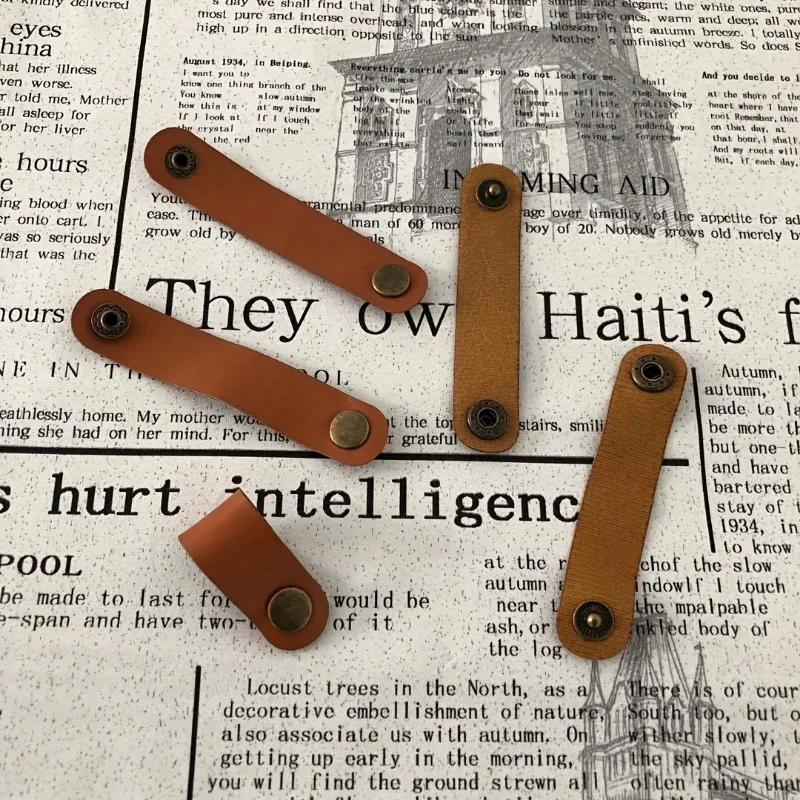 10pcs Faux Leather Wire Wrapper - Data Cable Tie and Earphone Wrap with Handmade Nail Knob - Storage Buckle