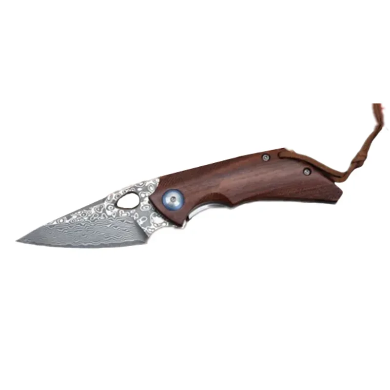 Olecranon Small Pocket Folding Knife Damascus Blade Rosewood Handle Tactical Rescue Hunting Camping EDC Survival Tool Knives