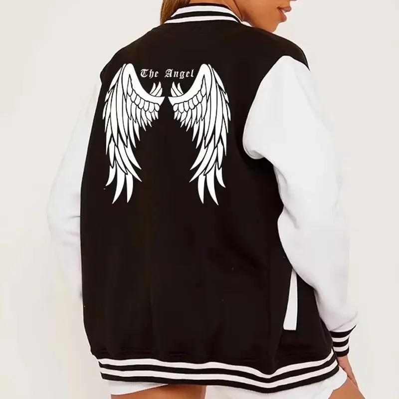 

The Wings of Angels Jackets Fashion Womens Pocket Clothes Harajuku Baseball Uniform Oversized Jackets Coat Warm Fleece Overcoat