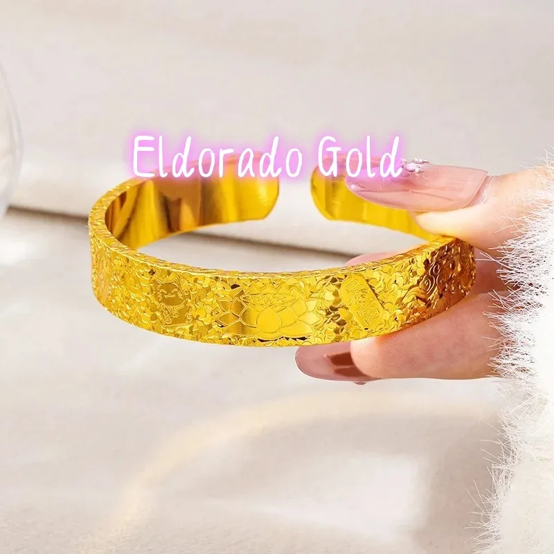 

Eldorado Gold Eldorado Eldorado Crushed Ice Tire Open Bangle Women's 24K AU999- Crushed Ice Tire Gold Bangle, Retro And Trendy,