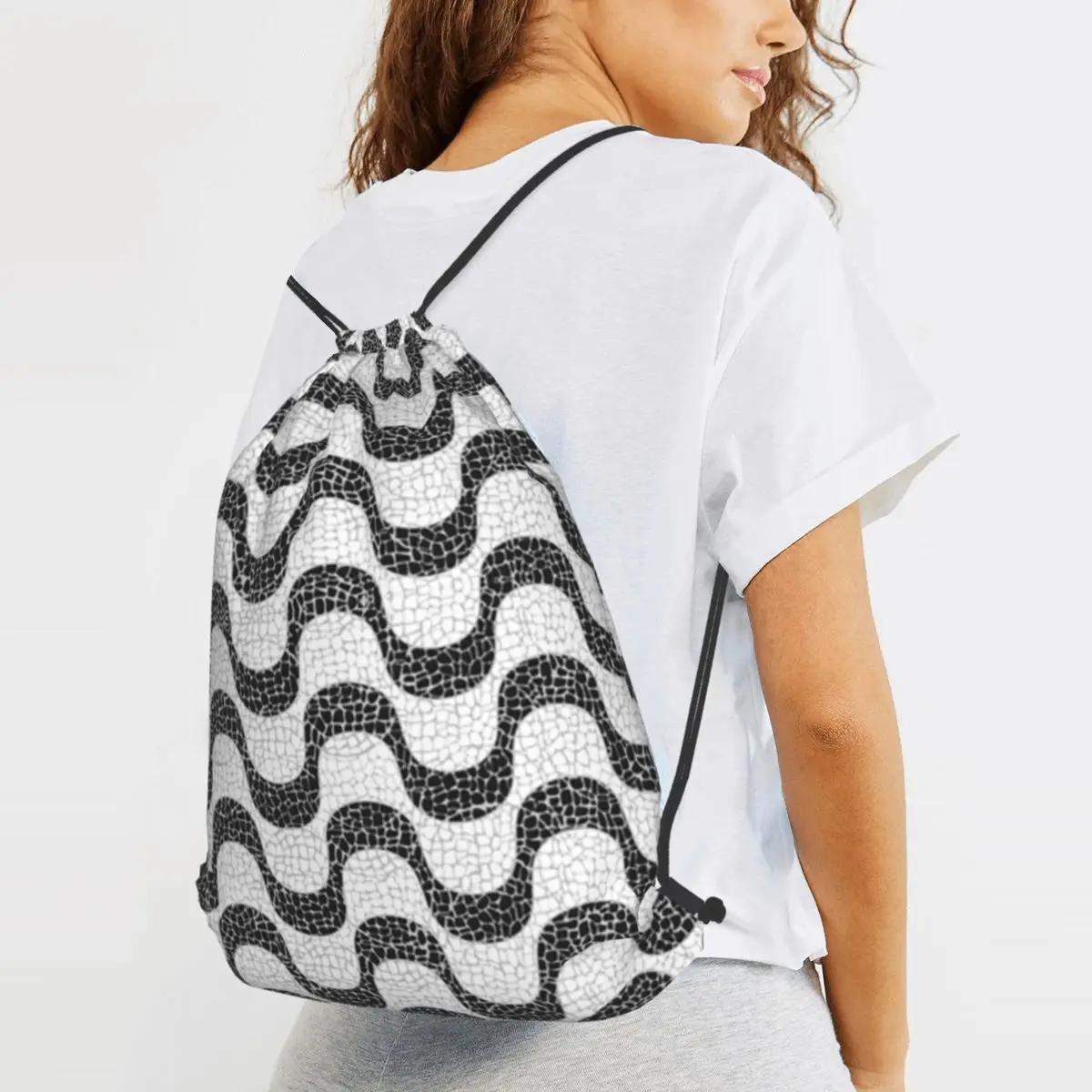Magic Of Copacabana Sidewalk Theme Backpacks Casual Drawstring Bags Sports Bag Book Bags for Man Woman Students
