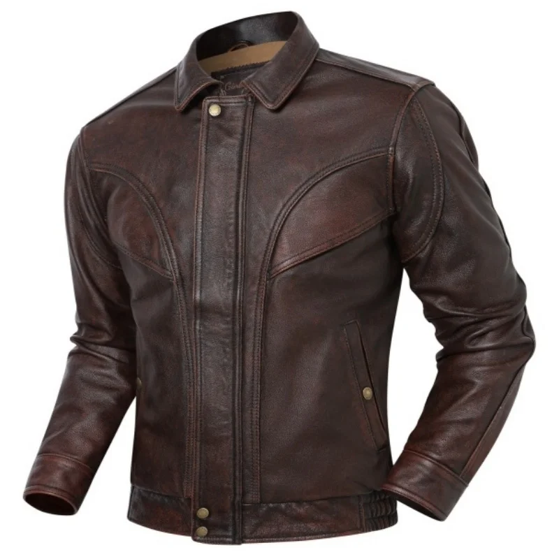 

Мужская повседневная верхняя одежда из воловьей кожи в стиле ретро, свободная посадка, большой размер, кожаный тюжет, верхний слой из воловьей кожи, модная