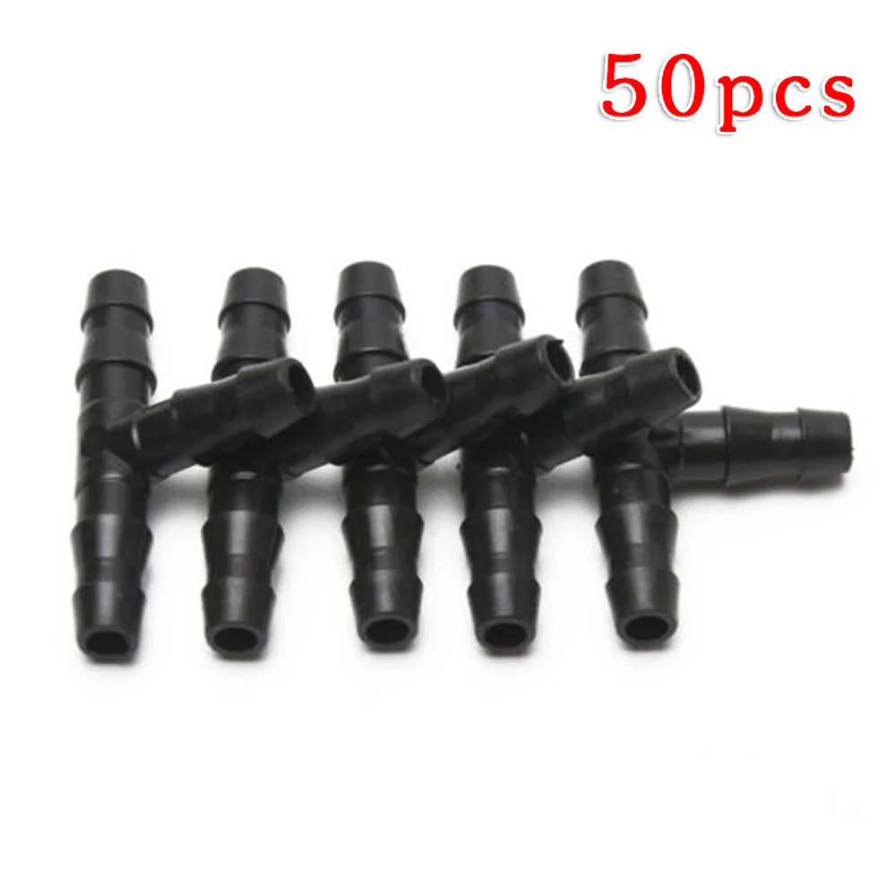 50PCS Barb Tee Piece 3 Way 4/7mm Connector Garden Watering Pipe Hose T Joint Micro Drip Irrigation Tool 1/4\'\' Couplings Tool