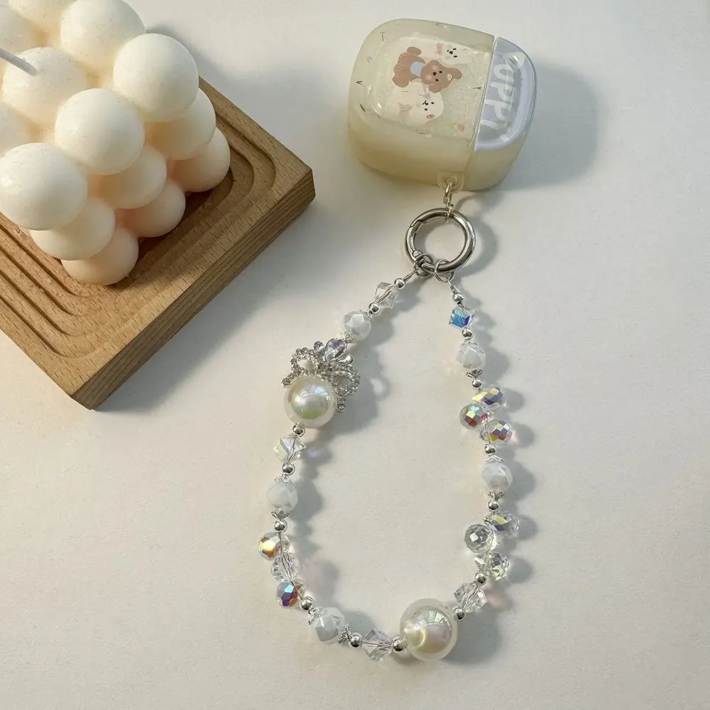 

Crown Crystal Beads Anti Loss Lanyards Wrist Chain Pearl Short Colored Crystal Phone Strap Handheld Glitter