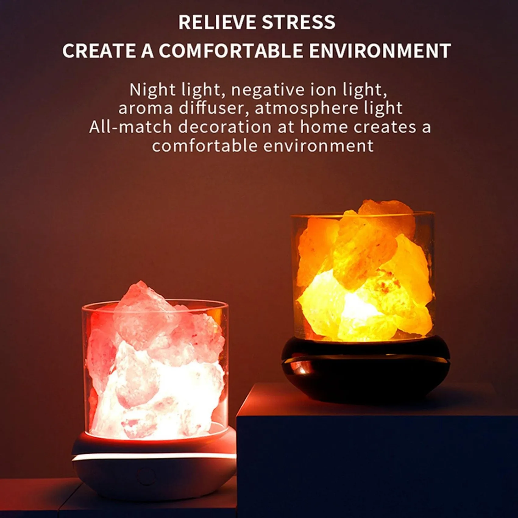 

Aroma Diffuser Crystal Salt Stone Night Light Mist Humidifier USB Essential Oil Diffuser Humidifier for Car Home Black