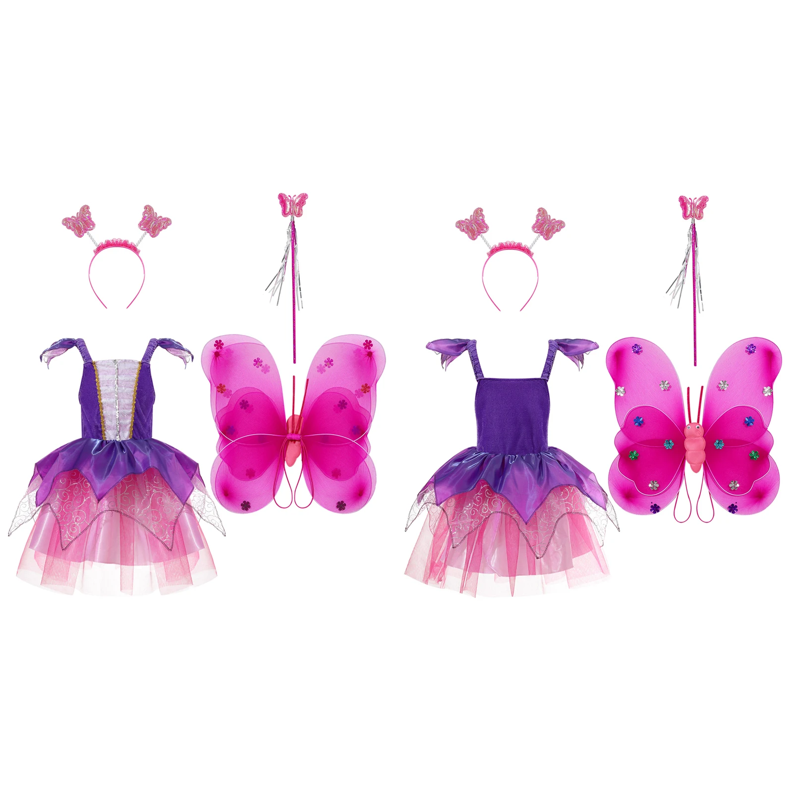 Kids Elf Fairy Costume Fancy Girls Mesh Tutu Dresses Princess Cami Dress with Butterfly Wings Hair Hoop Wand Halloween Dress Up