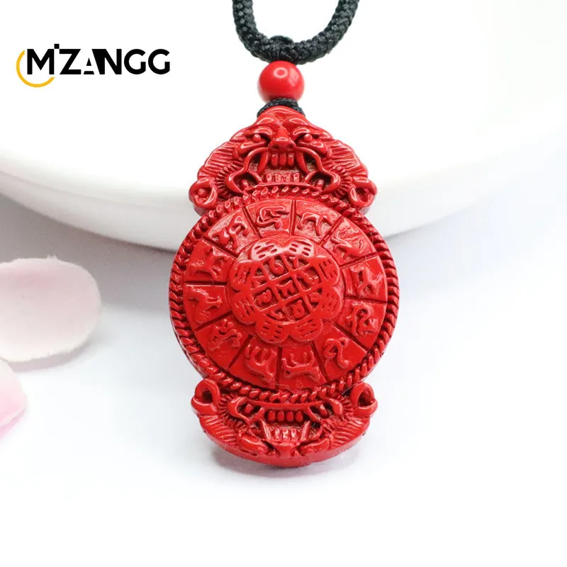 Naturalny czerwony piasek cynober dziewięć pałacu osiem trygramów wisiorek męski i damski Feng Shui naszyjniki moda biżuteria Amulet prezenty