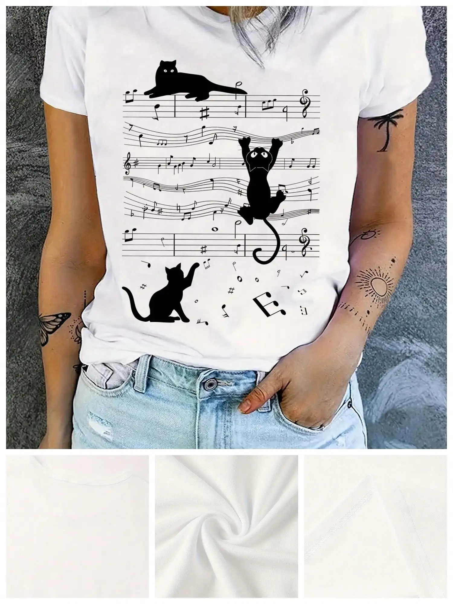 

Cat Print T-Shirt, Short Sleeve Crew Neck Casual Top For Summer & Spring, Women's Clothing