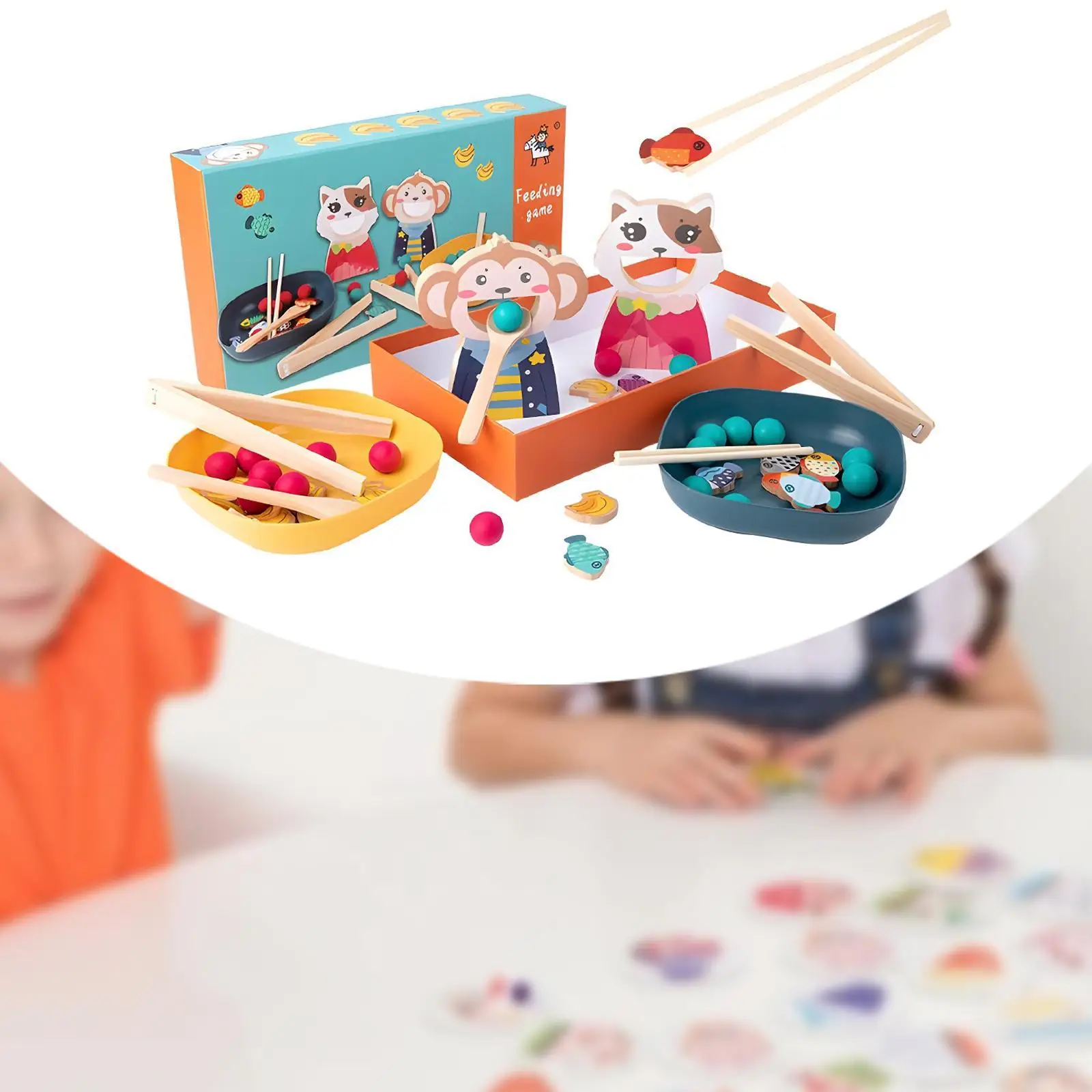 Wooden Feeding Toy with Chopsticks Spoons for Activity Interaction Primary