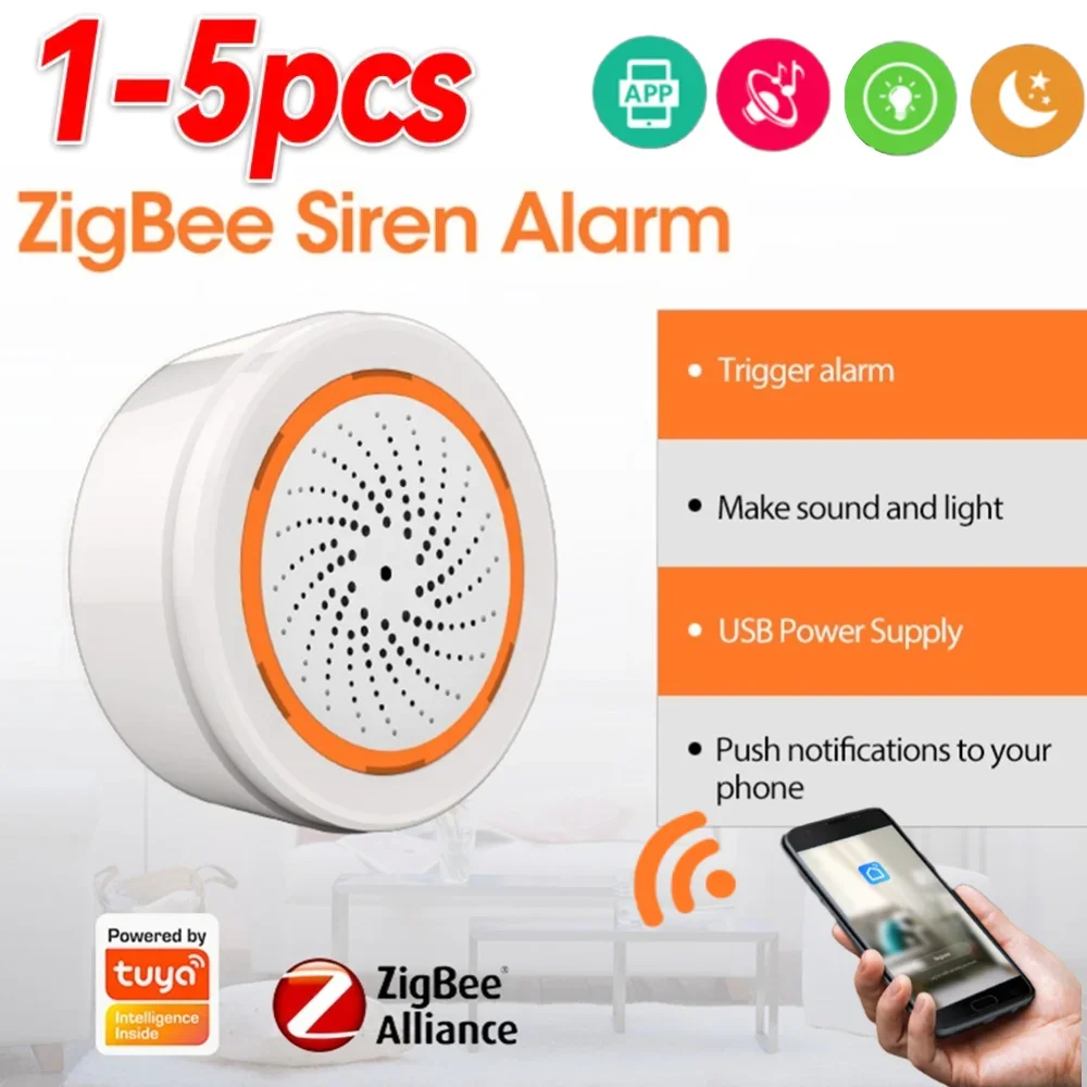 

Умная сирена-сигнализация Tuya Zigbee с датчиком звука и света, 90 дБ, дистанционное управление через приложение, система защиты для дома