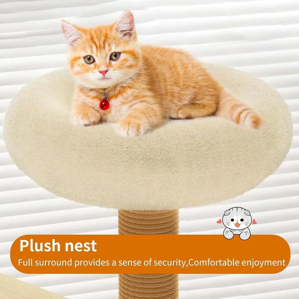 برج نشاط شجرة القطط الداخلي مع عمود خدش للقطط الصغيرة، أثاث حديث للقطط مع سلة وكرة معلقة