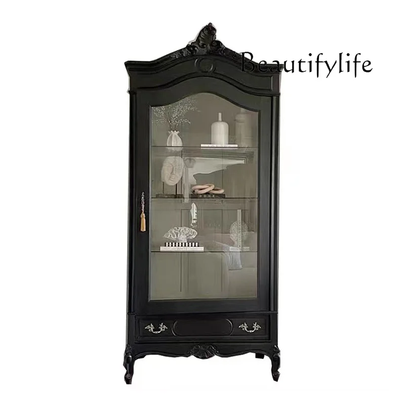 

French Antique Locker Wine Cabinet Retro Affordable Luxury Solid Wood Carved Steel High Single Door Complete Installation