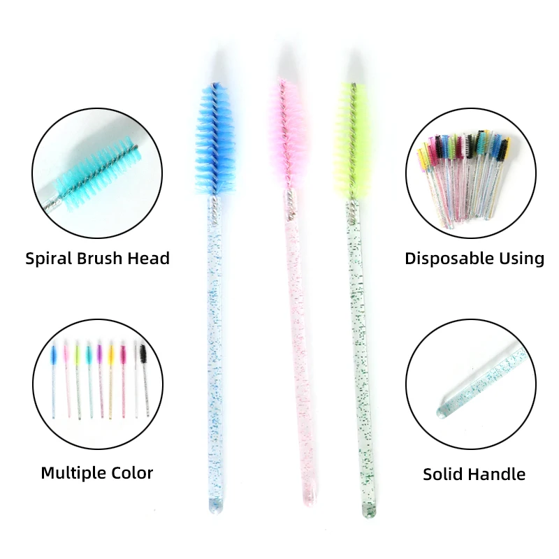 100 Stuks Wegwerp Borstel Kristal Wimper/Wenkbrauw Make-Up Borstel Diamant Handvat Mascara Wands Wimper Extension Make Tool