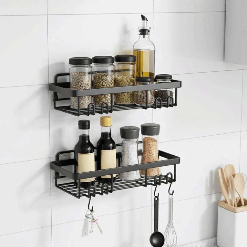 

Портативная металлическая полка для ванной комнаты, съемная, на клейкой основе, настенная, экономит место, для душа, с дренажем, для хранения в зоне душа