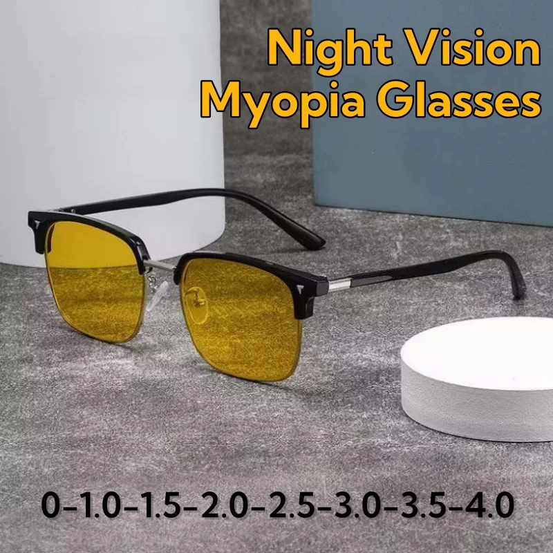 

Classic Day and Night Dual-purpose Half Frame Myopia Night Vision Glasses Personality Comfortable Near Sight Eyeglasses TO -4.0