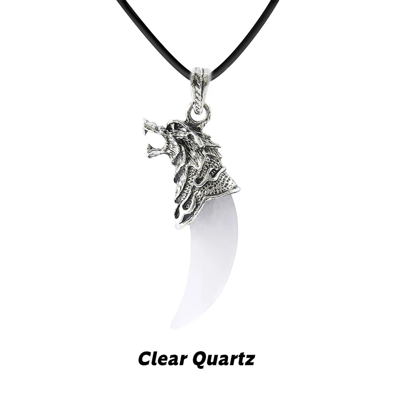 Wolf Tooth Pendant Necklace with Rose Quartz & Amethyst