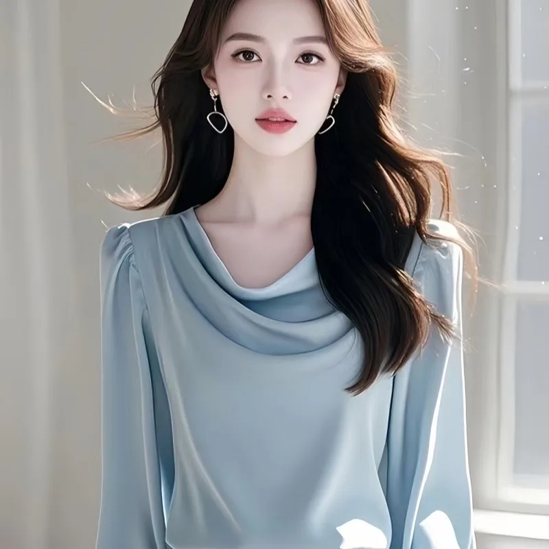 Satin Vintage Women's Blouses Korean Shirts FASHION Loose Spring/Summer Solid Vintage Clothing Long Sleeve Women Tops