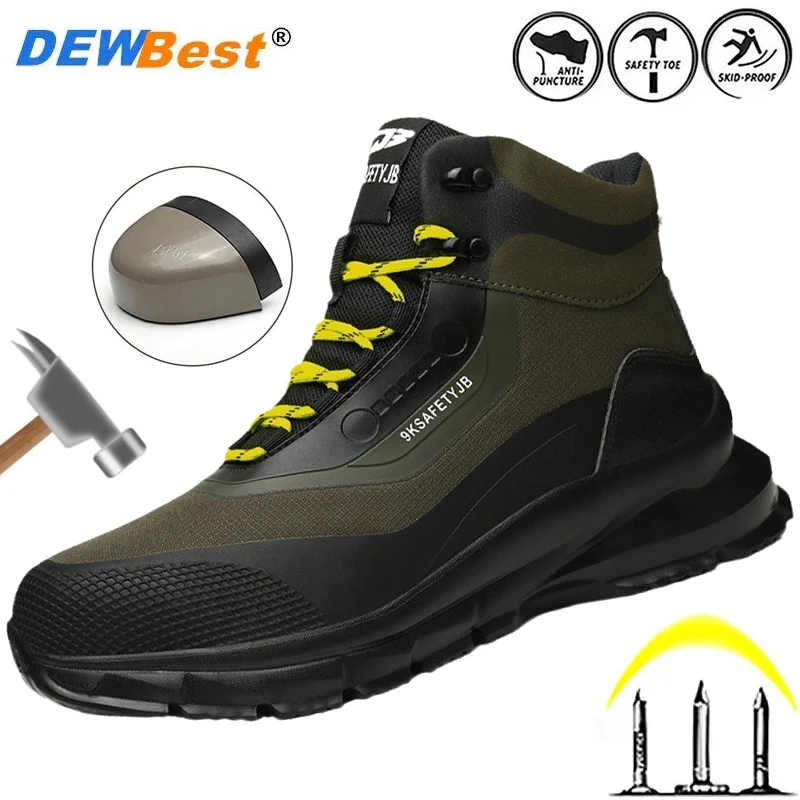 New high top anti smashing and anti piercing warm shoes, fireproof flower waterproof and wear-resistant protective safety shoes