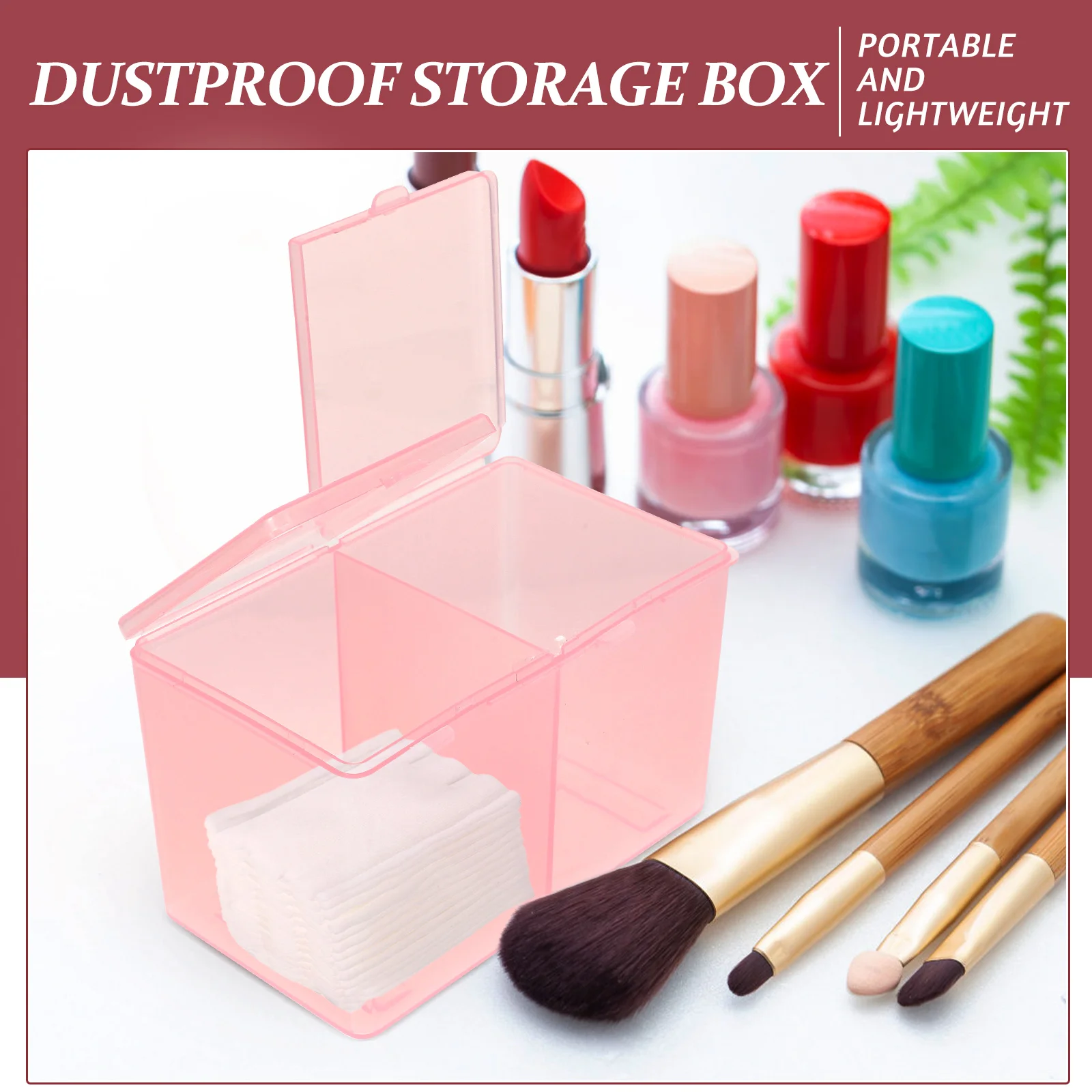 

2pcs Makeup Cotton Storage Box Cotton Swab Container Transparent Dustproof Storage Container For Women Pink