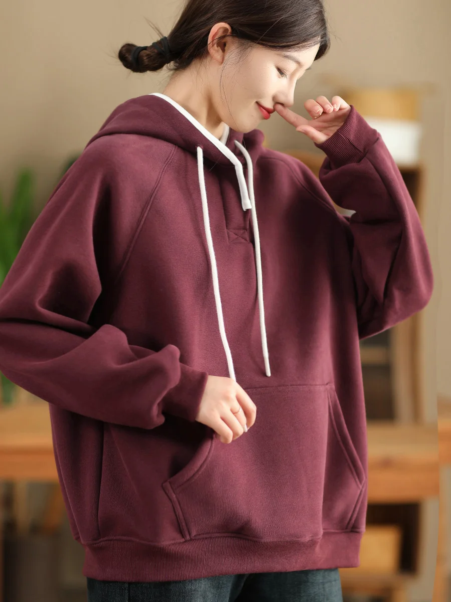 

Трикотажная хлопковая толстовка с капюшоном для женщин, повседневная, на флисовой подкладке, зимняя, модная, цветная, удобная, длинная, свитер...