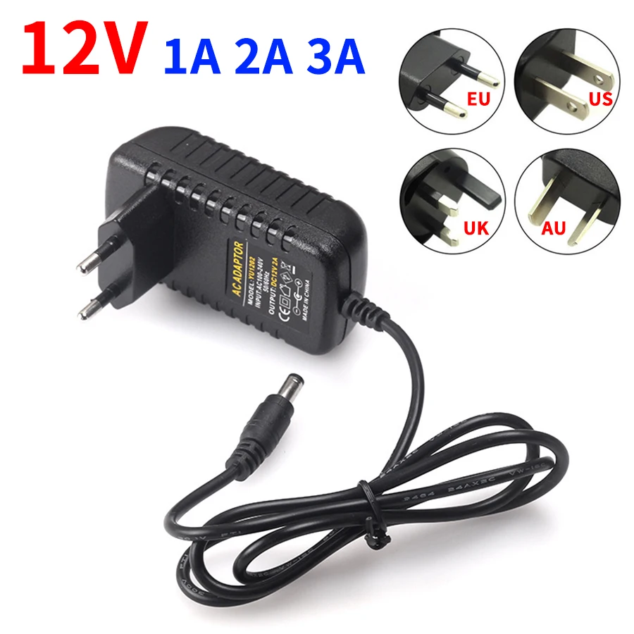 DC 12V 1A 2A 3A Power Supply AC100-240V Converter Adapter DC12V EU/US/UK/AU Plug 5.5mm x 2.1-2.5mm Lighting Transformer Driver