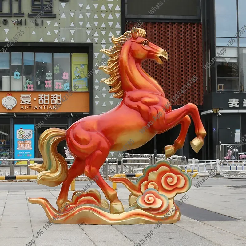 Zodiac Horse Sculpture Large Glass Fiber Reinforced Plastic Outdoor Floor Square Clock In Meichen Decorative Ornament X