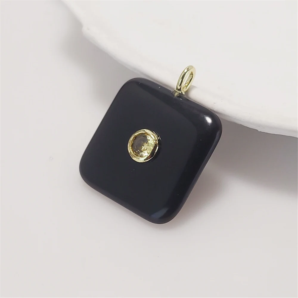 FUWO 1Pc Handcrafted Square Gem Pendant, Choose Amethyst/Tiger Eye/Lapis with CZ Accents, Boho Chic Gift for Her PD151
