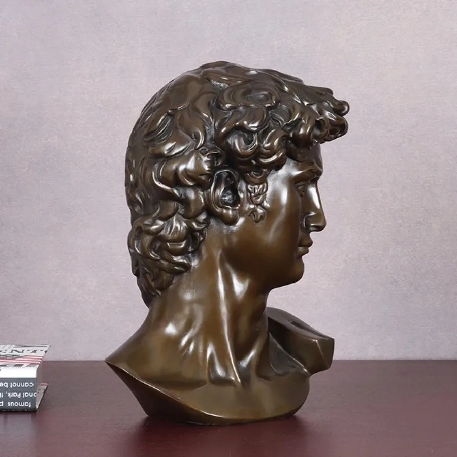 تمثال نصفي برأس ديفيد البرونزي من مايكل أنجلو النحت الشهير طبق الأصل لتزيين المنزل الرائع #5