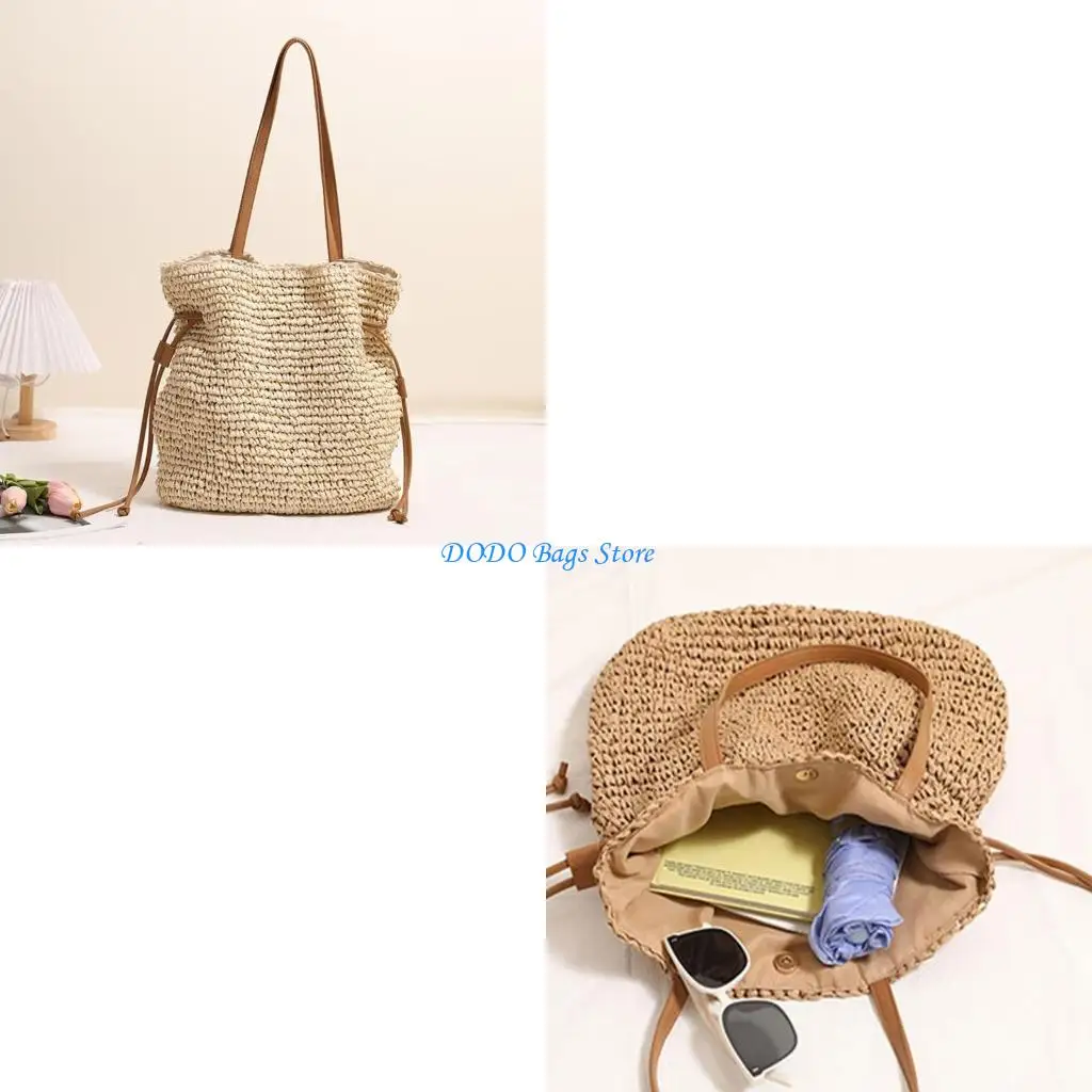 كيس منسوج من القطن الخفيف الوزن e8fb مع مقصورة واسعة أكياس الكتف الأنيقة حقيبة يد غير رسمية للأنشطة اليومية