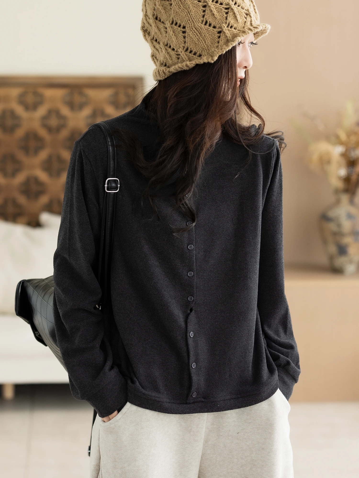 

Женская повседневная футболка Kyudo с длинным рукавом, высоким воротником, однотонная, модная, удобная, дышащая, приталенного кроя