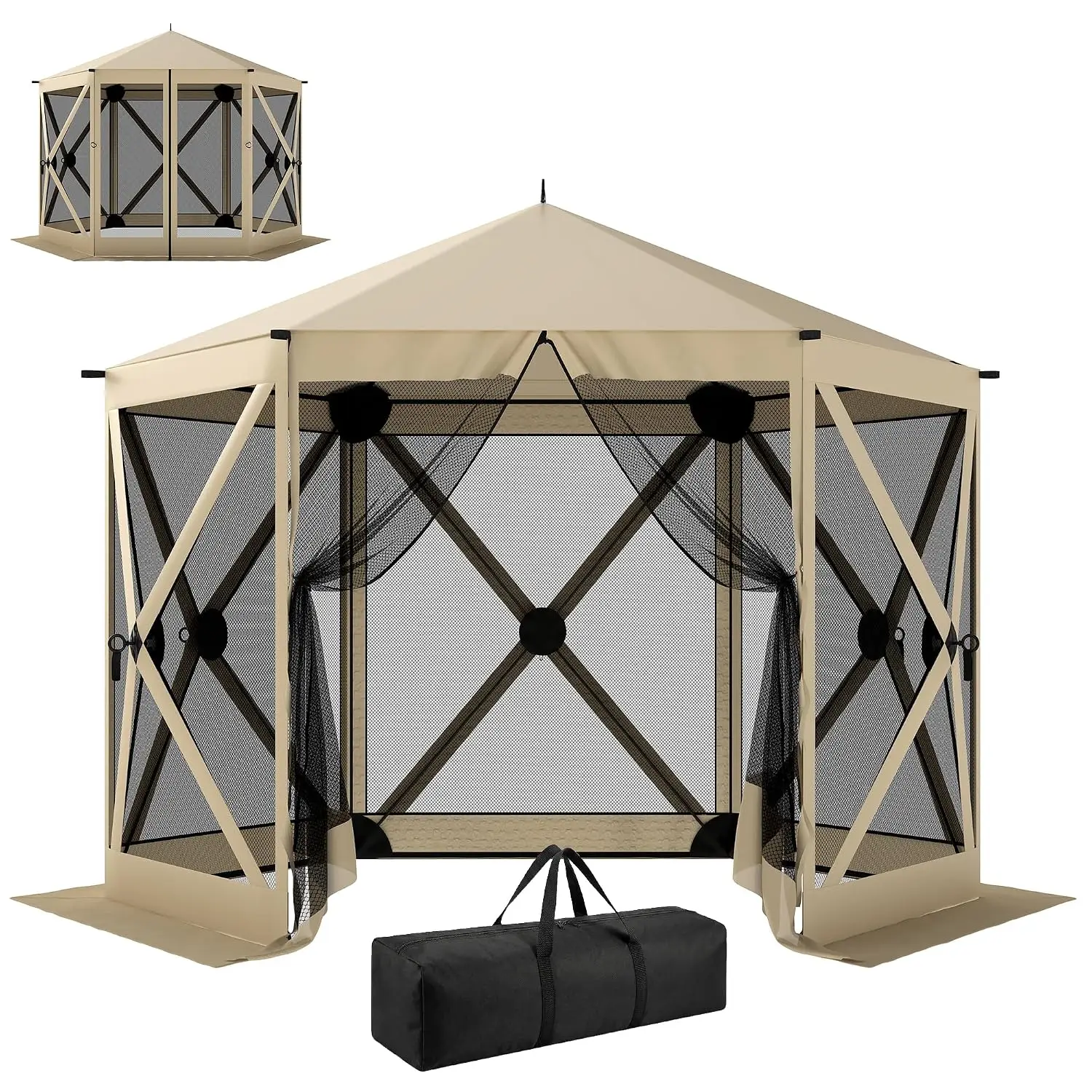 10 x 11 ft Pop Up Gazebo Screen Tent, Instant Camping Canopy Beige, Customized