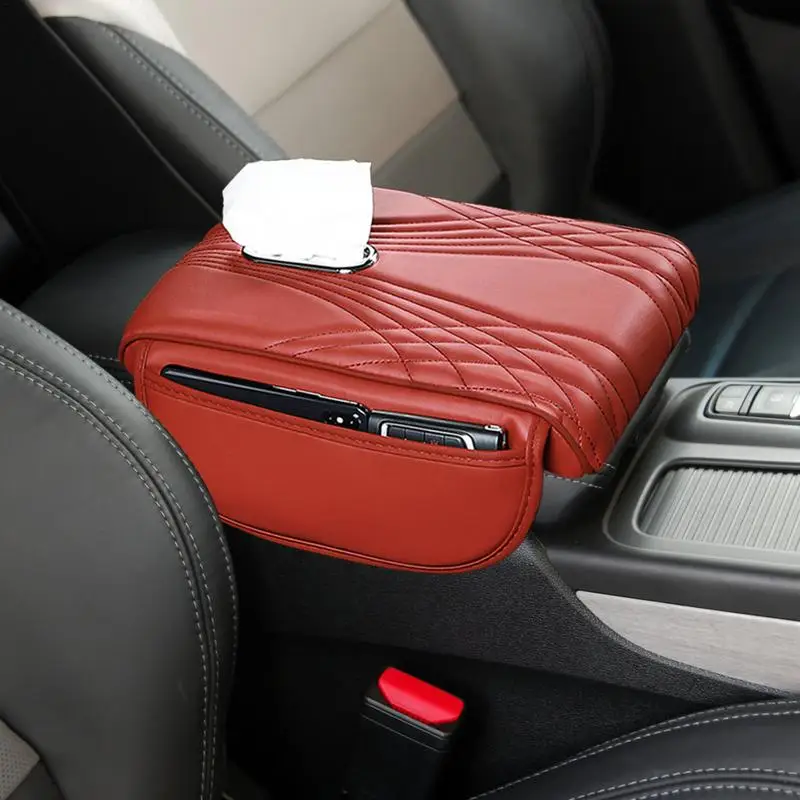 Car Armrest Box Pad Waterproof Center Console Arm Rest Protector Cover Elbow Rest Cushion With Storage Pocket And Tissue Box