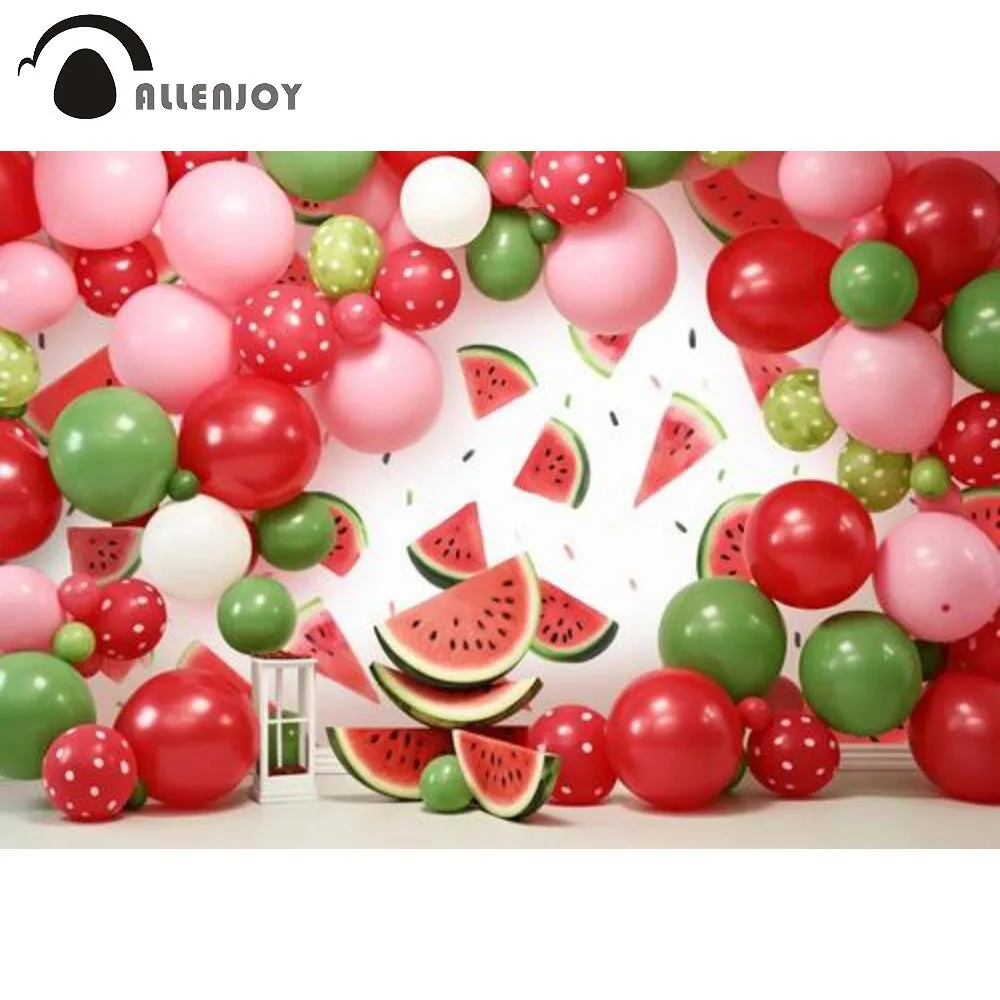 

Allenjoy Watermelon Cake Smash Photography Backdrop Baby Birthday Party Balloons Decor Photoshoot Background Studio Props