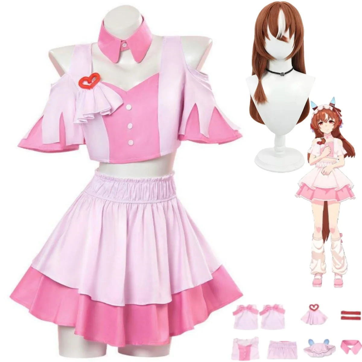 Игра Umamusume: Pretty Derby Still in Love Косплей Костюм 4,5 Юбилейное розовое платье Команда Джерси Парик Женский милый костюм на Хэллоуин