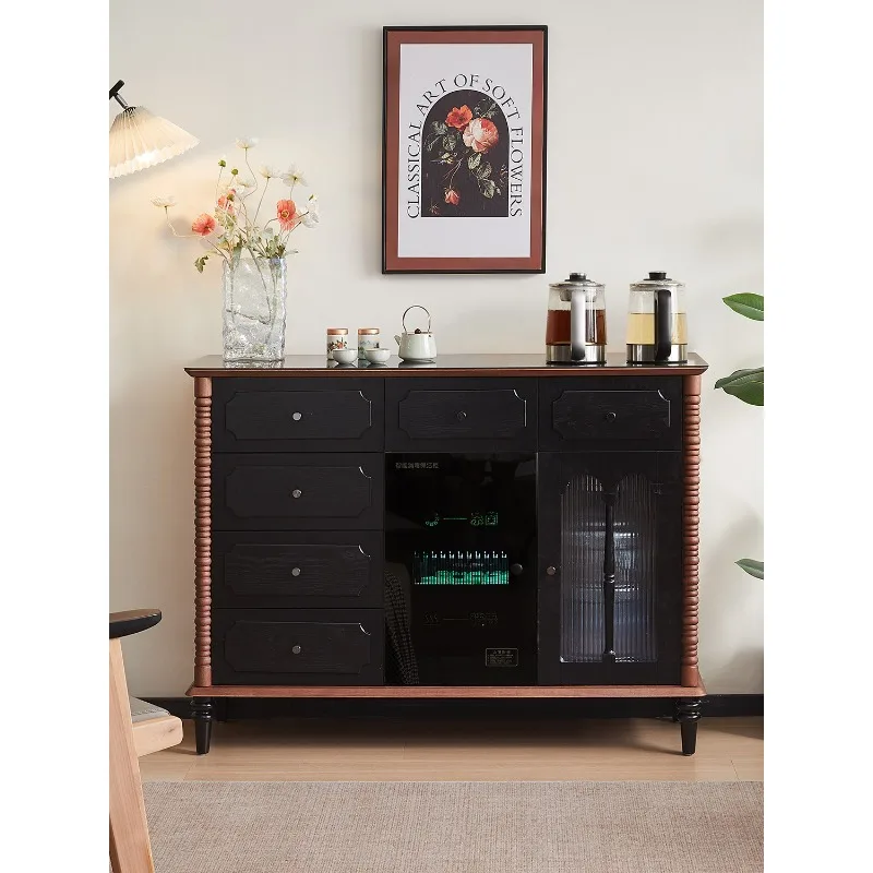 Medieval solid wood tea bar cabinet, integrated new high-end French retro water dispenser dining side cabinet for home use