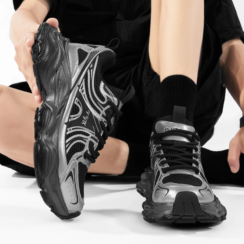 

Мужские повседневные кроссовки, модная обувь унисекс на толстой подошве, увеличивающая рост, мужская дышащая спортивная обувь для бега, сетчатая обувь на шнуровке