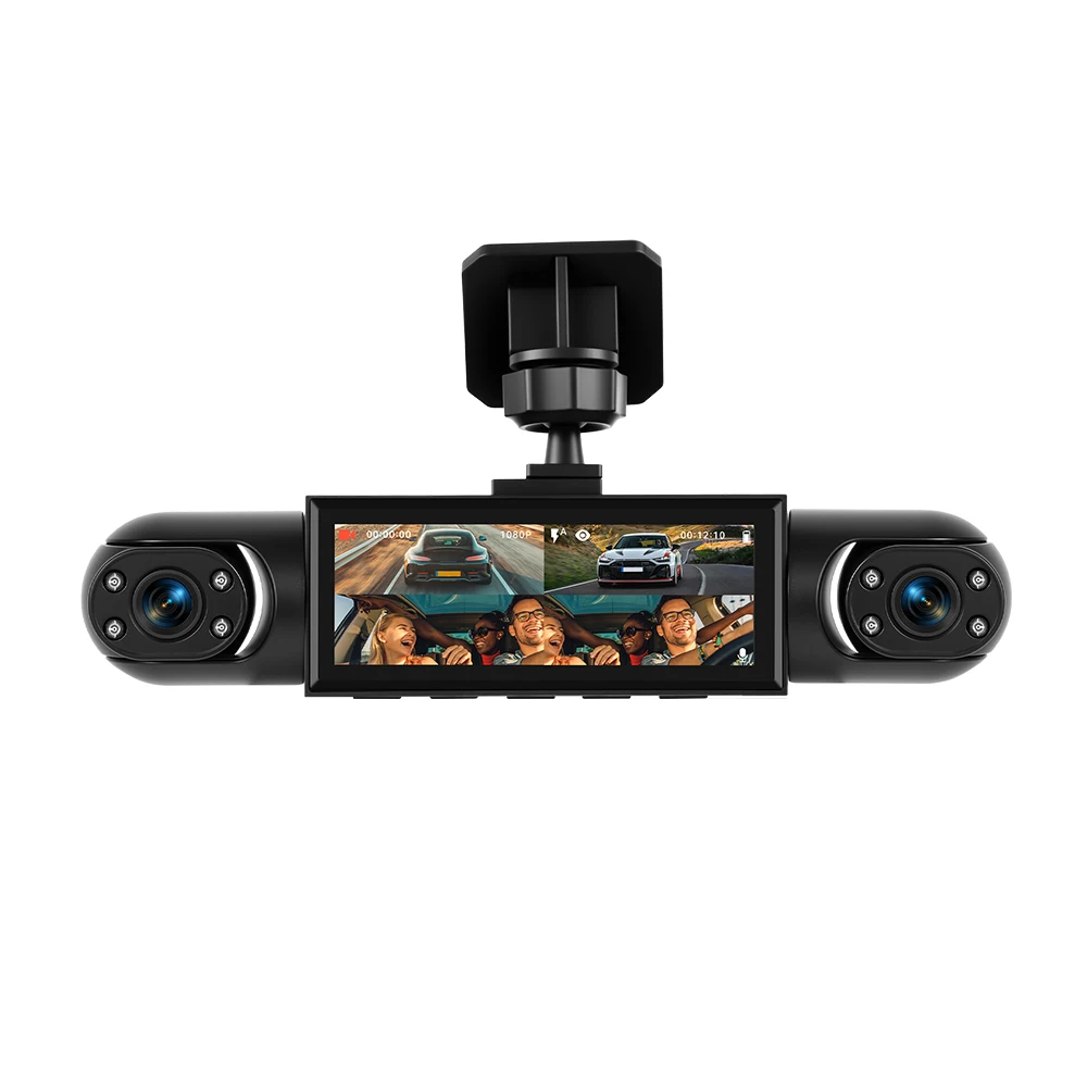 Dashcam Fahrzeug-DVR-Videorekorder mit 4 Kameras für Autos, Blackbox vorne, hinten, innen, Nachtsicht, Loop-Aufnahme, 360° Podofo 3,16 Zoll Auto-Dashcam 1080P mit vier HD-Kameras, einschließlich 480P