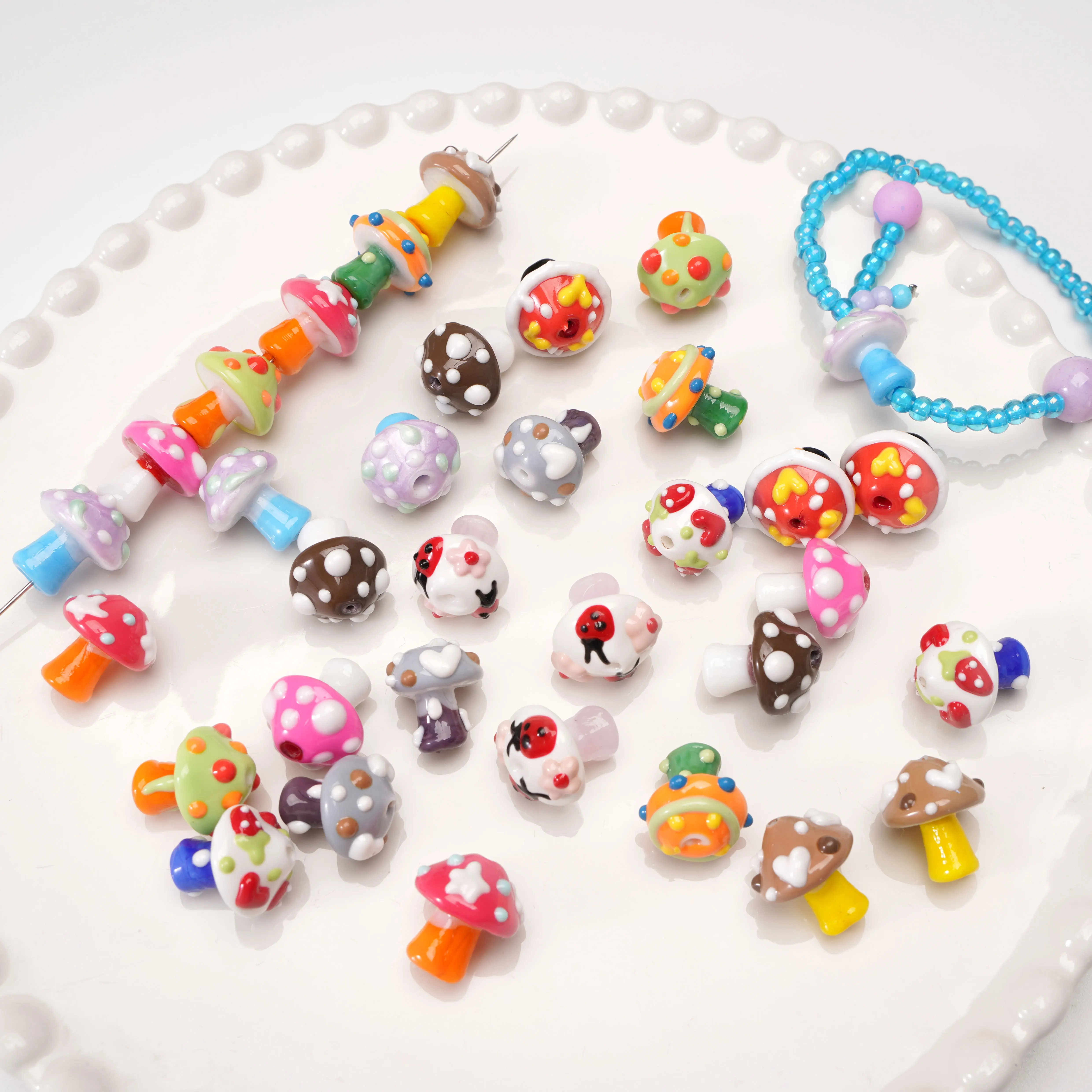 3-10Pcs 17x16mm Cute Mushroom Glass Beads Loose Beads Decor  for DIY Bracelet Necklace Handmade Jewelry Making Craft Supplies