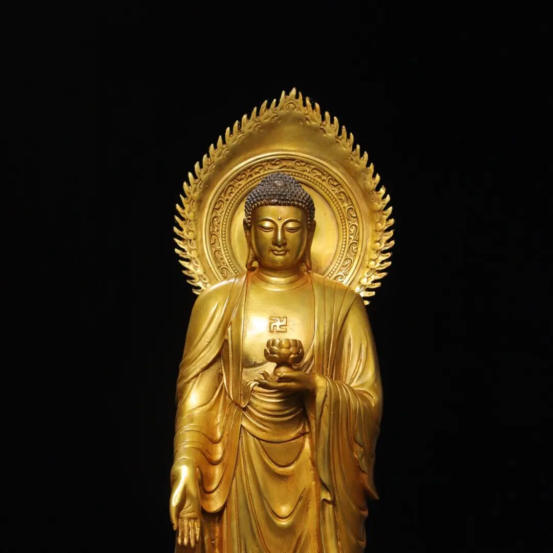 Brass Western Three Saints Amitabha Guanyin Mahasthamaprapta Statue Set Home Altar Decor