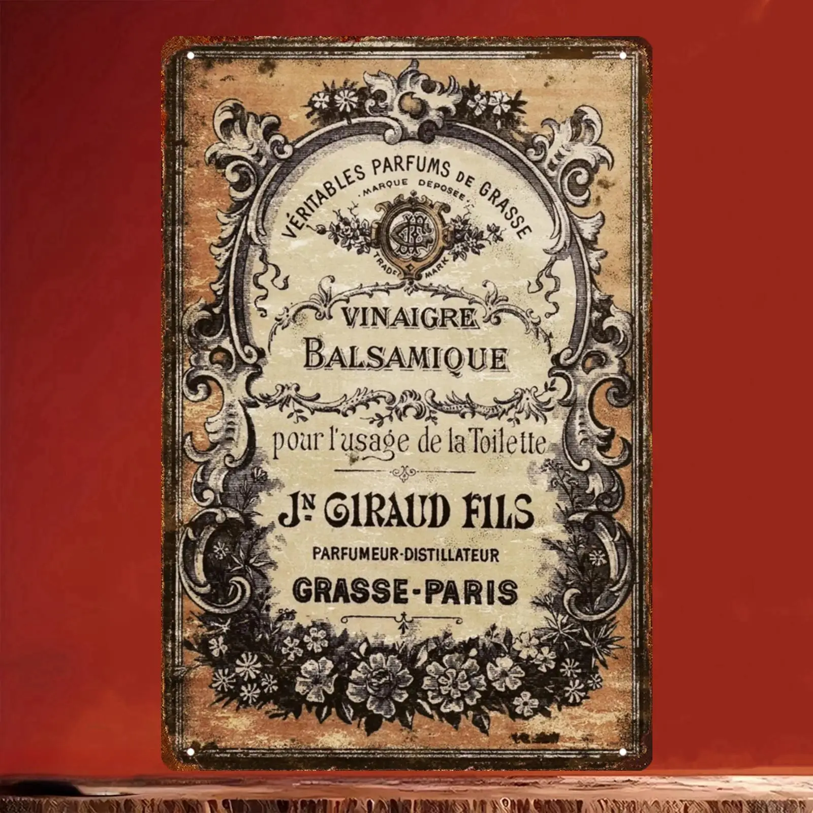 Panneau en étain d'inspiration vintage « Les Parfums de Grasses de Toilette » - Décoration murale élégante en fer forgé, sans cadre - Pour la maison, le bar, le café
