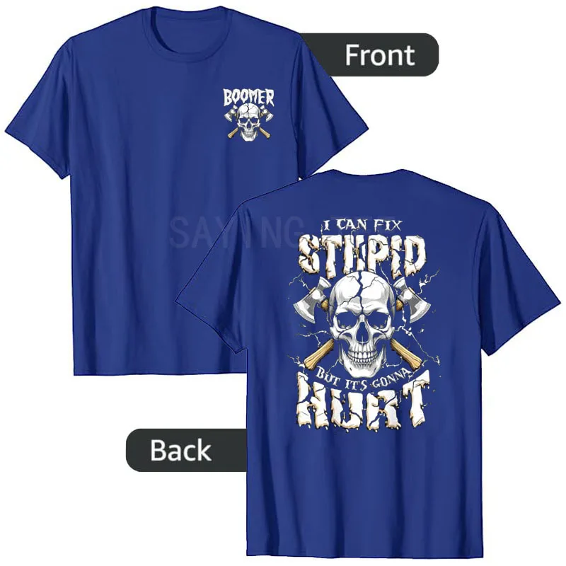 Boomer I Can Fix Stupid But It's Gonna Hurt T-Shirt Y2k Herrenmode Skelett Papa Grafik Spruch T-Shirt Ehemann Cooles Neuheitsgeschenk – Detail 4