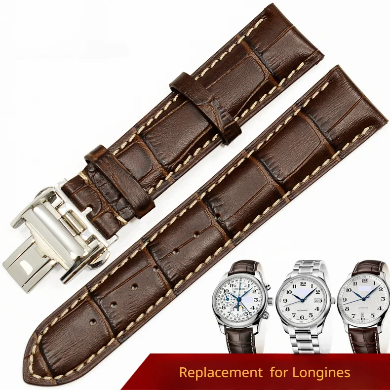 Leather strap butterfly buckle strap for Longines strap famous craftsman military flag 19 20mm watch accessories men's models